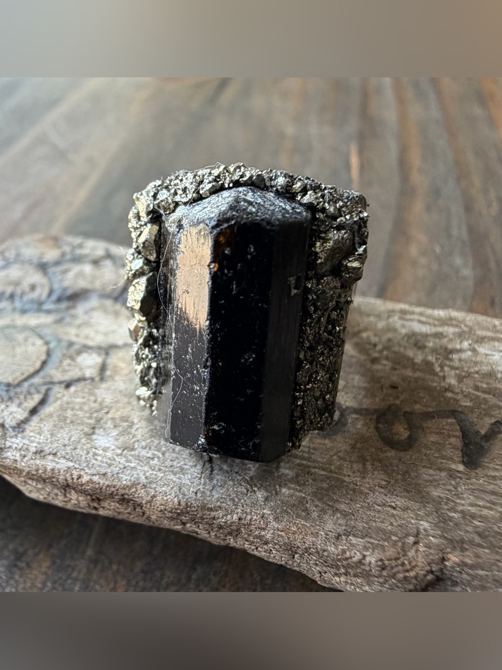 Black Tourmaline and Pyrite Statement Ring
